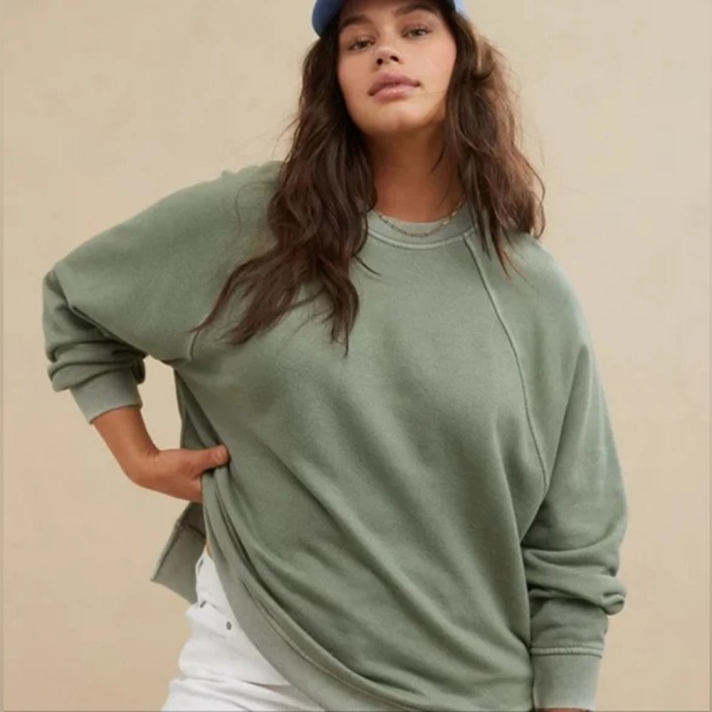 Aerie Olive Beach Party Crew Sweatshirt